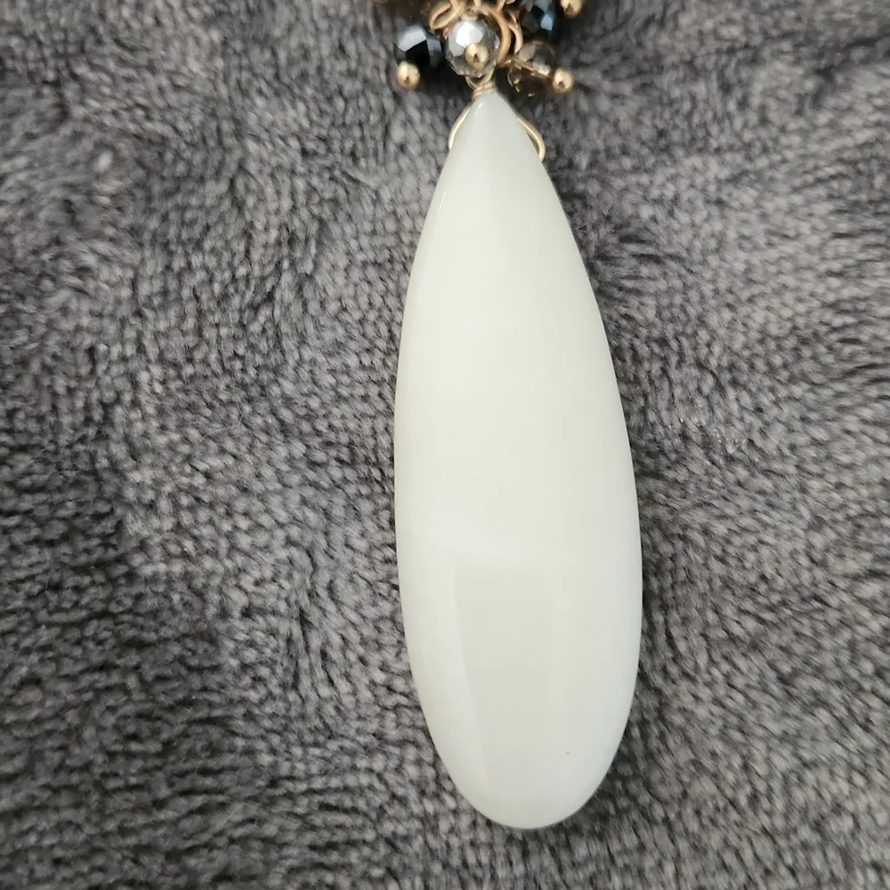 Necklace with Black, Rose and Clear Crystals with Cream Teardrop + Extension - Picture 4 of 6